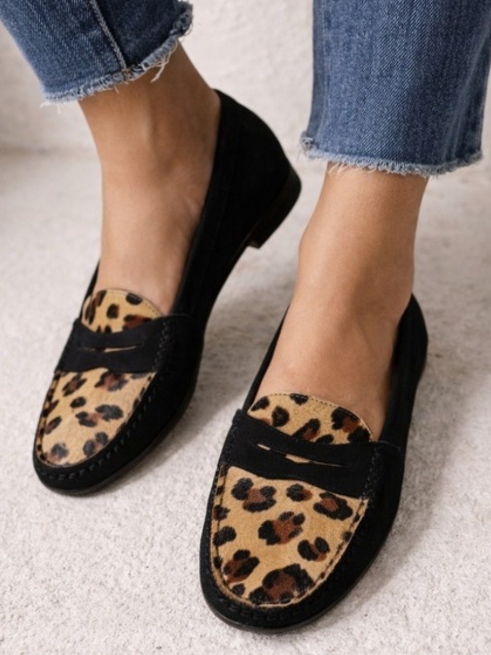 Neiman Marcus✨ Loafers black suede feature leopard print on the vamp size 7